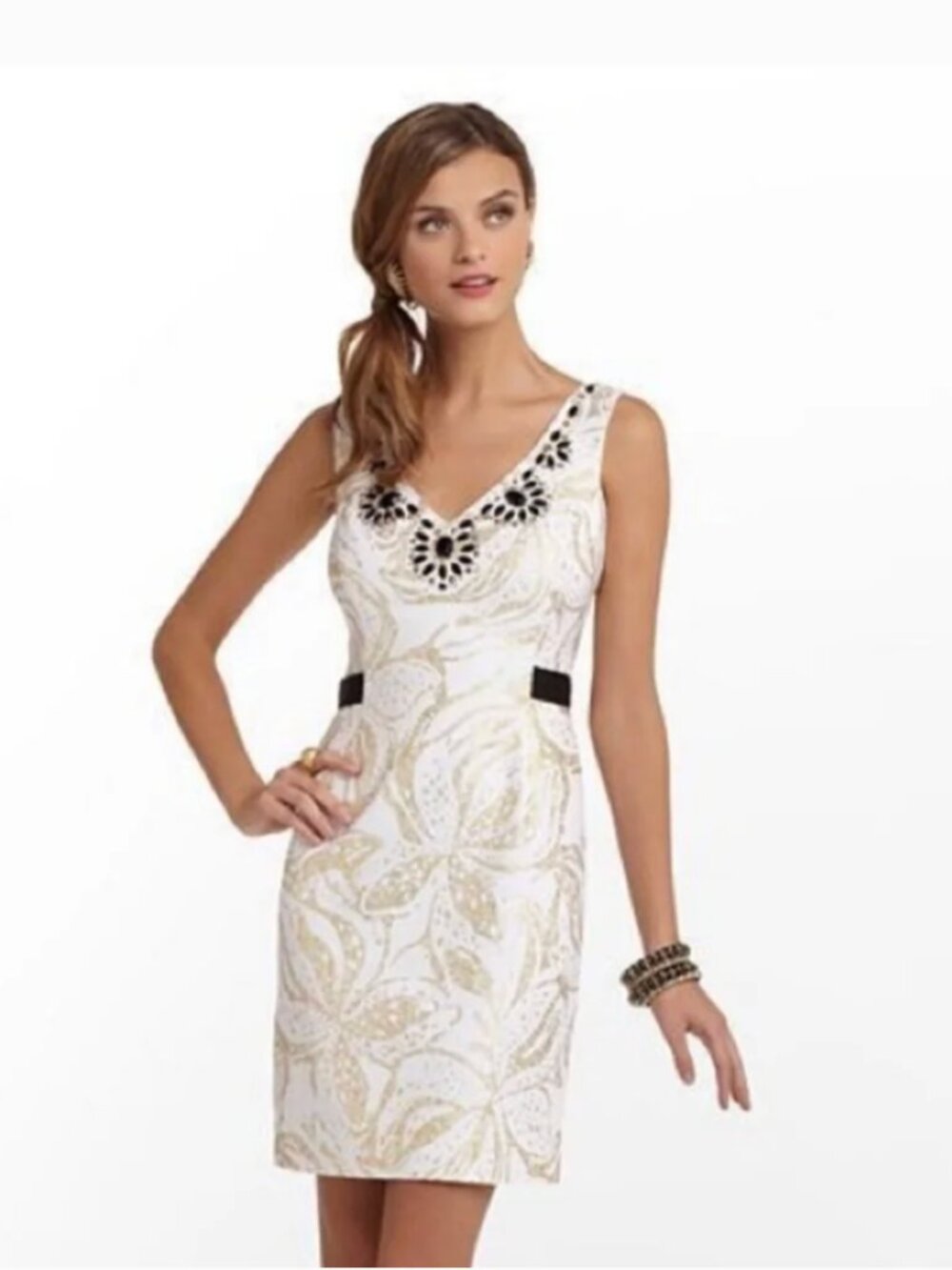 Lilly Pulitzer Gold & Cream A-line Embellished Cocktail Dress